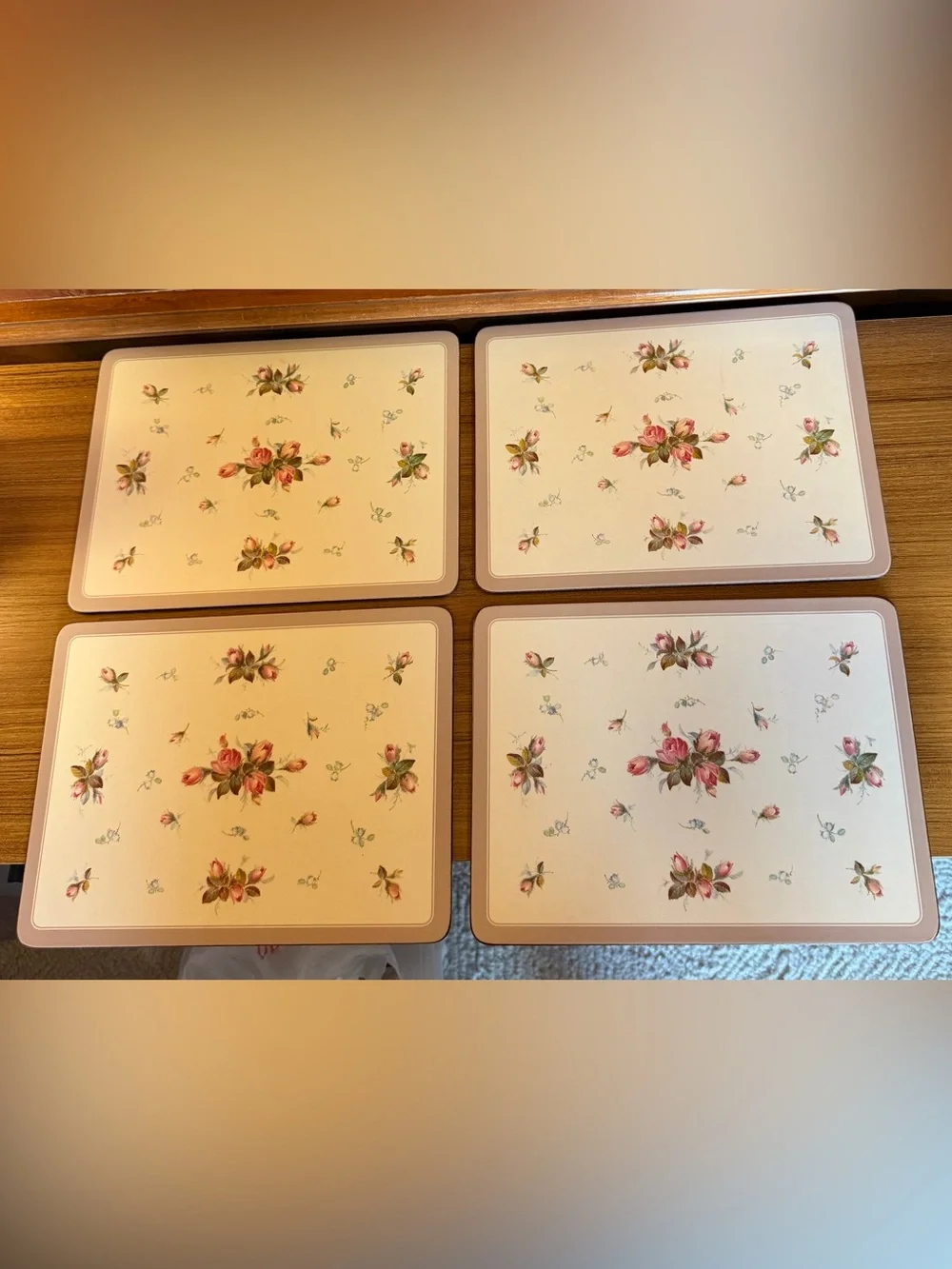 VTG Pimpernel Rosebud Placemats Set of 4 Cork Back Hardboard Pink English Rose